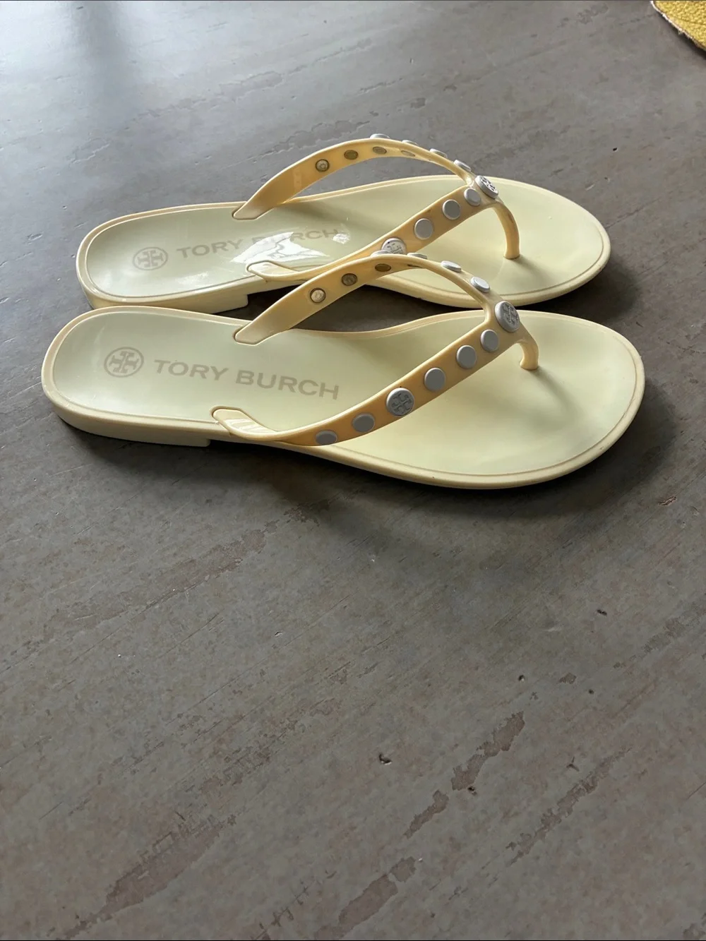 Tory Burch Pale Yellow Jelly Studded Thong Sandals